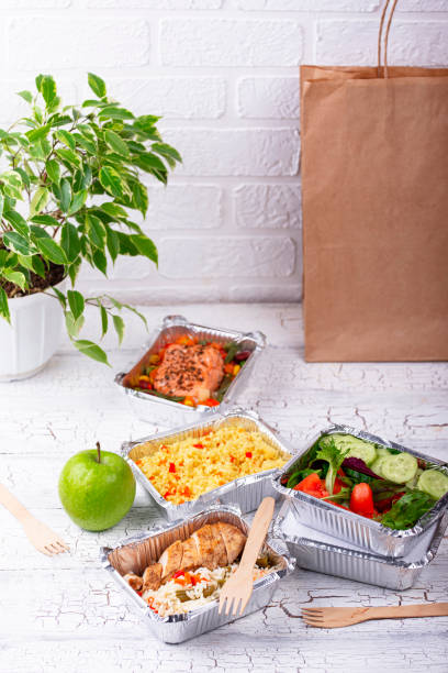 Blogs sections food delivery concept. healthy eating in container or lunch box